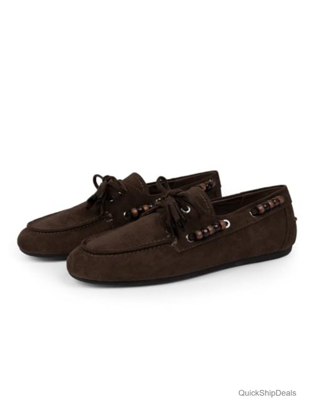 Women's Fringe Beaded Suede Loafers Slip On Driving Flats Cushioned Casual